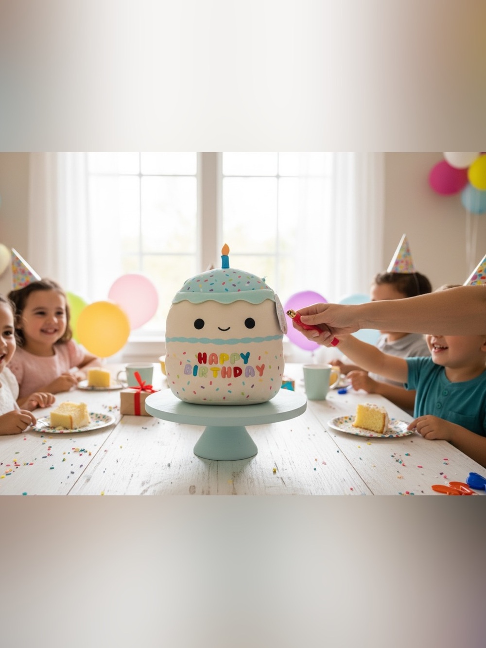 Happy Birthday Squishmallows with sprinkles and a candle